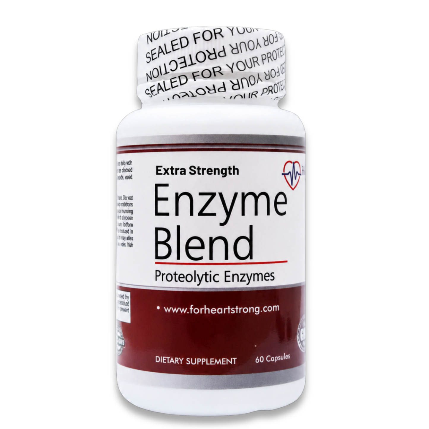 HeartStrong Extra-Strength Enzyme Formula designed for targeted health support, featuring a blend of proteolytic enzymes with double-strength Nattokinase and Serrapeptase.