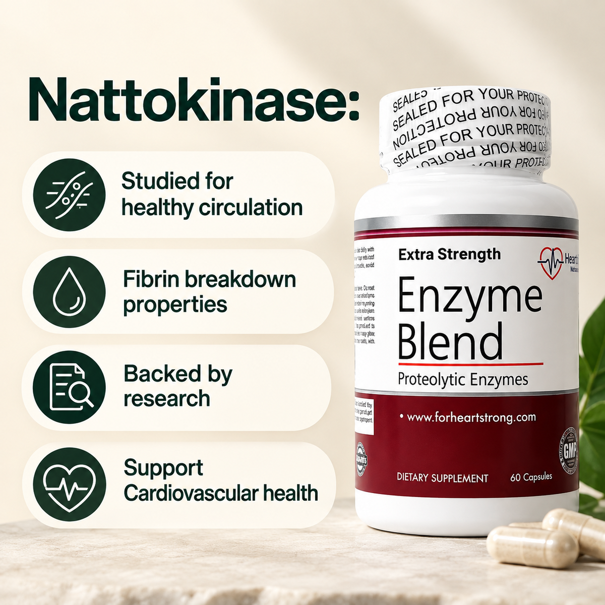 HeartStrong Nattokinase + Serrapeptase – Extra Strength