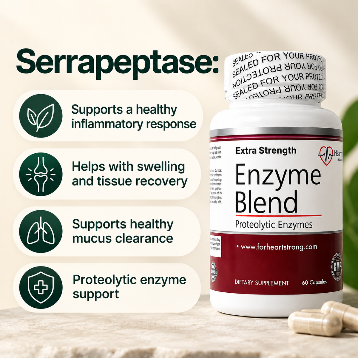 HeartStrong Nattokinase + Serrapeptase – Extra Strength